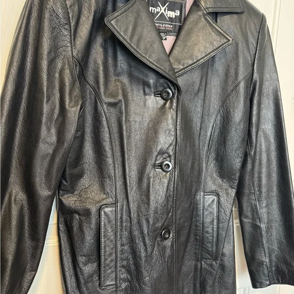 Maxima Black Leather Button-Front Jacket - Picture 2 of 12